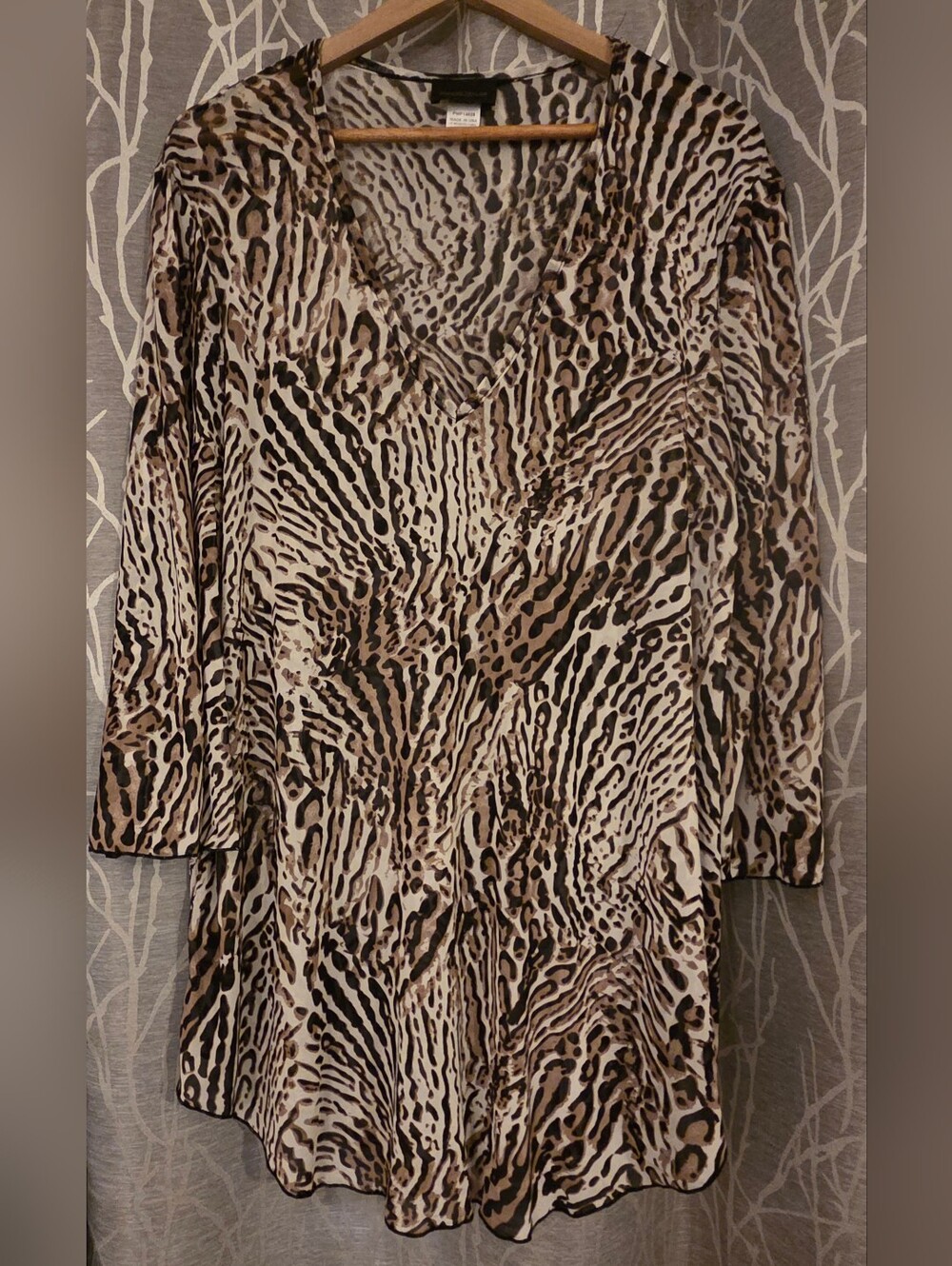 Jordan Taylor Sheer Animal Print Swim Coverup in Beige, Brown, Black. Size L